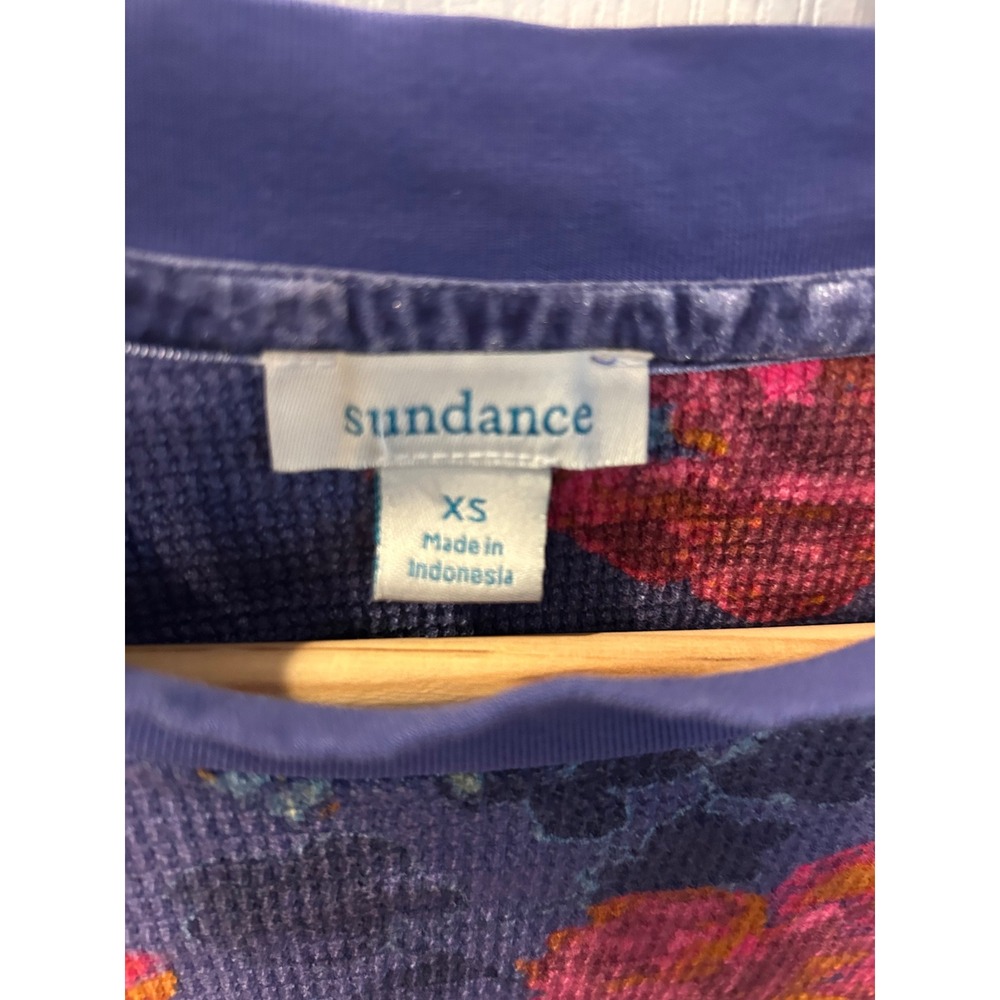 Sundance Womens Purple Floral Waffle Knit Thermal Long Sleeve Top Button Cuff XS - Picture 2 of 8